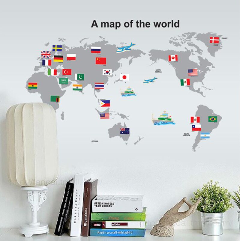 7 Kinds Large World Map Wall Stickers Cartoon Map Home Decor for Kids Room Vinyl DIY Wall Decals Travel round The World Sticker