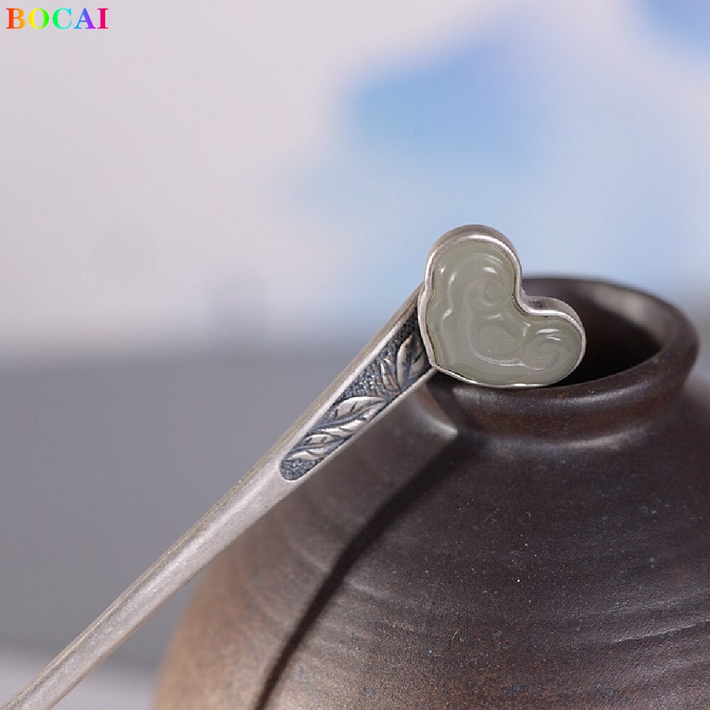 Bocai  s925 haaraccessoires aus sterlingsilber, retro-pfingstrosen-totem, jade-kopfschmuck, haarnadel-charm aus reinem silber, schmuck für damen