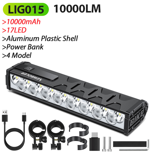 10000 mah cykellygte 17 led front dobbelt beslag powerbank mtb mountainbike lampe cykelforlygte cykeltilbehør: Burgunder