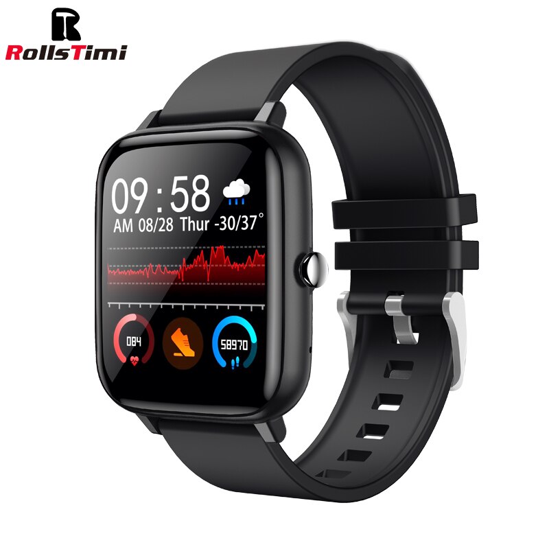 Rollstimi Smart Watch Men Bluetooth Answer Call Full Touch Dialing Fitness Tracker Waterproof Smartwatch Ladies Sports wristband: Black J