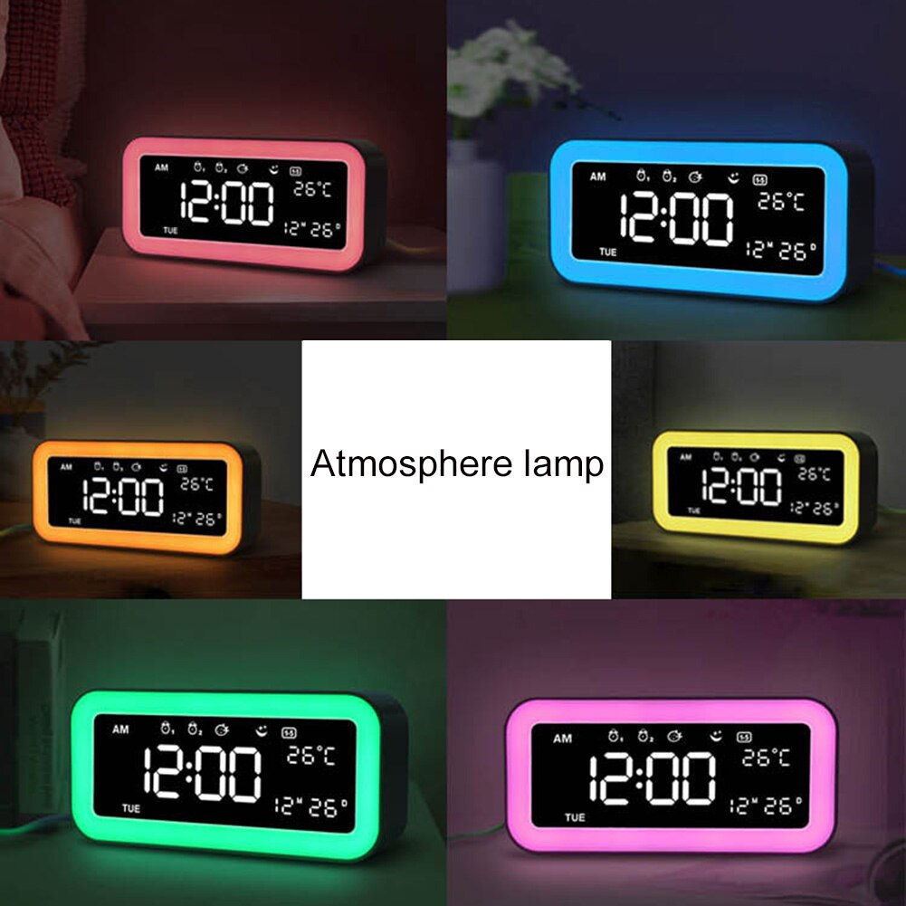 LED Digital Temperature Display Snooze Desktop USB Sunset Mode Table Alarm Clock Table Clock Bedroom Wake Up Clock Home Decor
