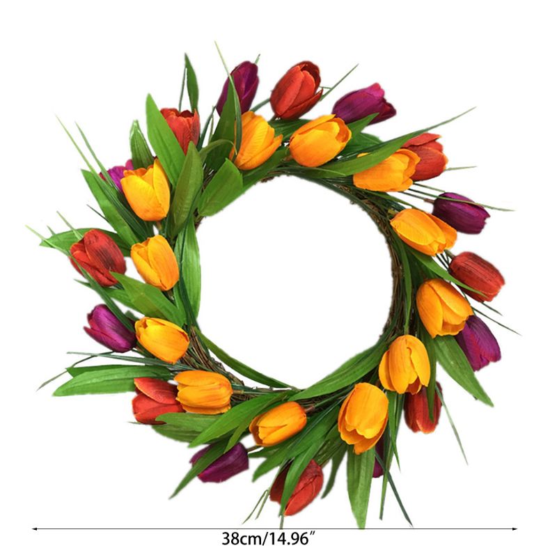 Artificial Flowers Mixed coloured tulip Wreath Outdoor for Front Door Décor