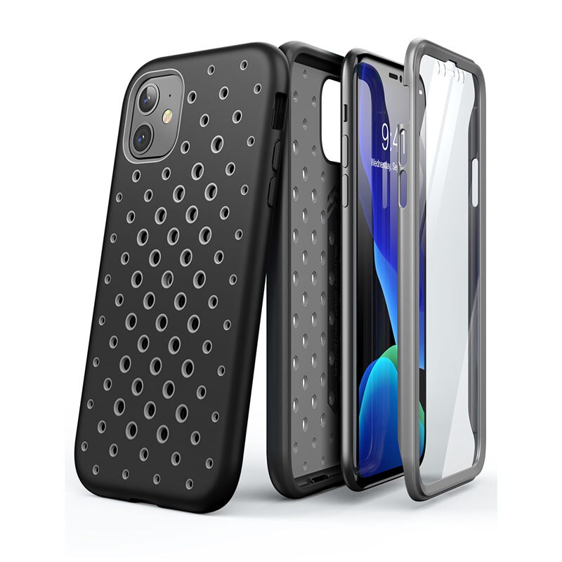 For iPhone 11 Case 6.1" ) SUPCASE UB Sport Premium Hybrid Liquid Silicone Rubber + PC Cover With Built-in Screen Protector: Gray Black