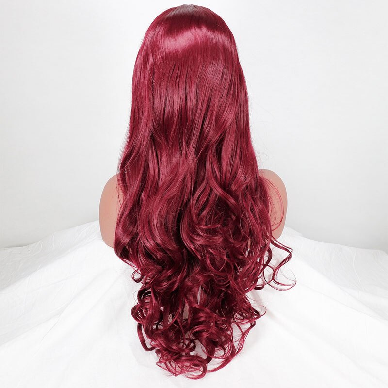 Bombshell Wine Red Burgundy Body Wave Synthetic Lace Front Wig Heat Resistant Fiber Middle Parting With Baby Hair For Women Wigs