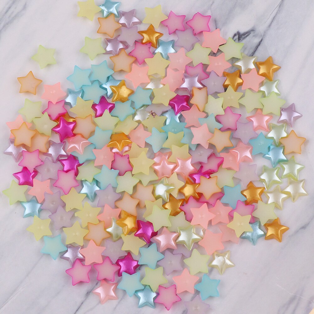 100 stk blandingsfarve 10mm femtakkede stjerne perle håndværk abs plast flatback imiterede perler tilbehør gør-det-selv sytilbehør