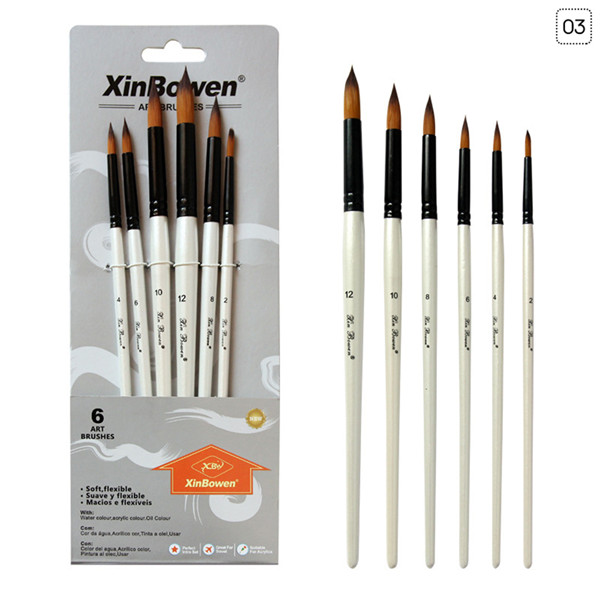 Juego de Pinceles con mango de madera para dibujo artístico, Set de pinceles con pelo corto de nailon para pintura, material de dibujo, 6 unids/set: Round Peak