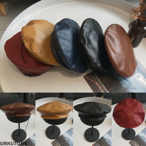 Vrouwen Casual Solid Pu Leer Baret Hoed Mode Vrouwen Herfst Winter Retro Beanie Caps Mode Baret cap