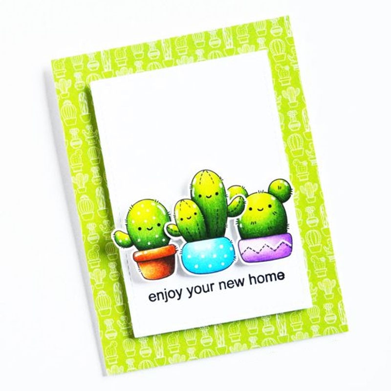 QWELL Cactus Plants Metal Cutting Dies And Clear Stamps Words Sentences DIY Scrapbooking Craft Paper Cards Making Template