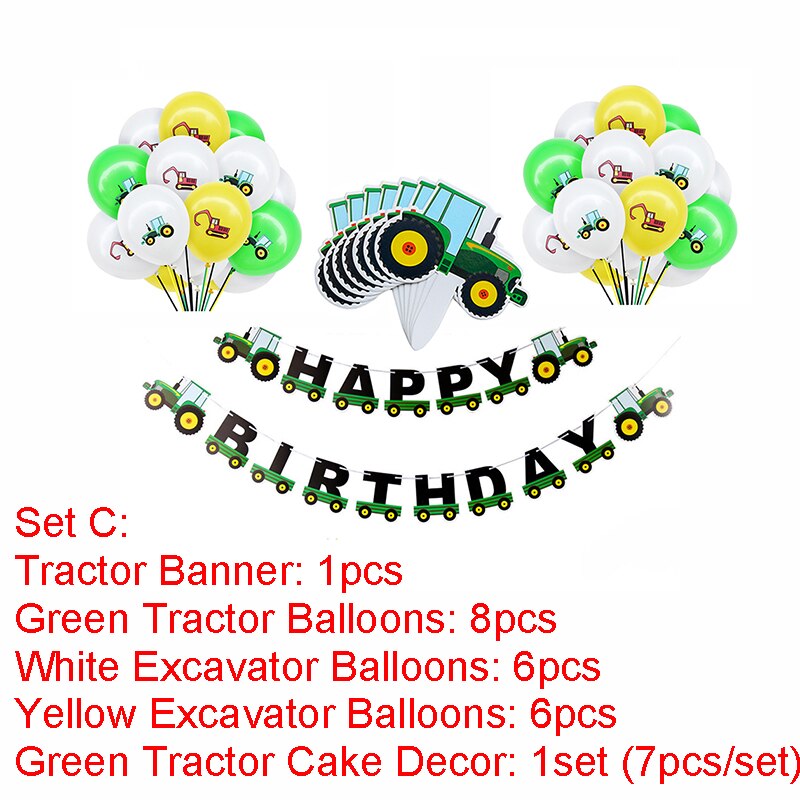 Conjunto de cartel de feliz cumpleaños para niños, Set de decoración de cumpleaños, avión, barco, transportador, guirnaldas de pancarta, globo, Temática de tráfico: Set C