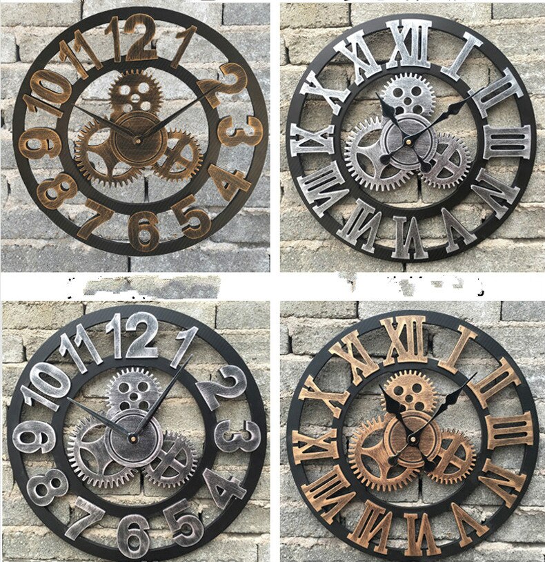 1314 Handmade Oversized 3D Wall Clock Retro Rustic Decorative Luxury Art Big Gear Wooden Large Wall Clock on The Wall Decore