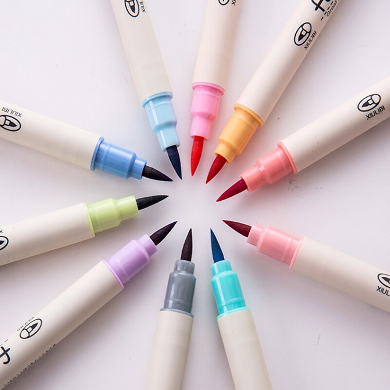 10 pcs/lot colored calligraphic pen drawing art pen calligraphy soft brush pen material escolar stationery school supplies