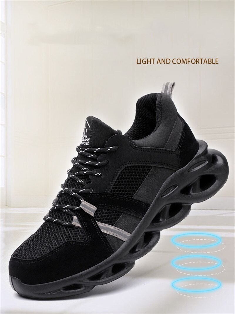 The breathable mesh fabric is light and comfortable, anti-smashing and puncture-proof safety shoes, steel toe cap work shoes