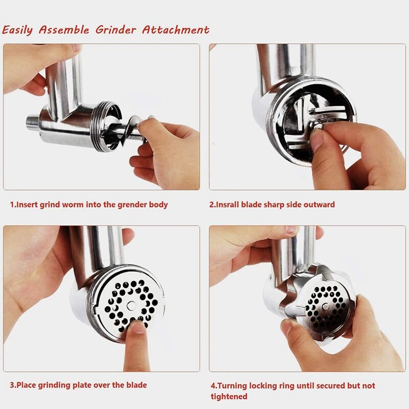 Metal Food Grinder Attachment for KitchenAid Stand Mixer,Meat Grinder Accessories Includes Sausage Stuffer Tubes