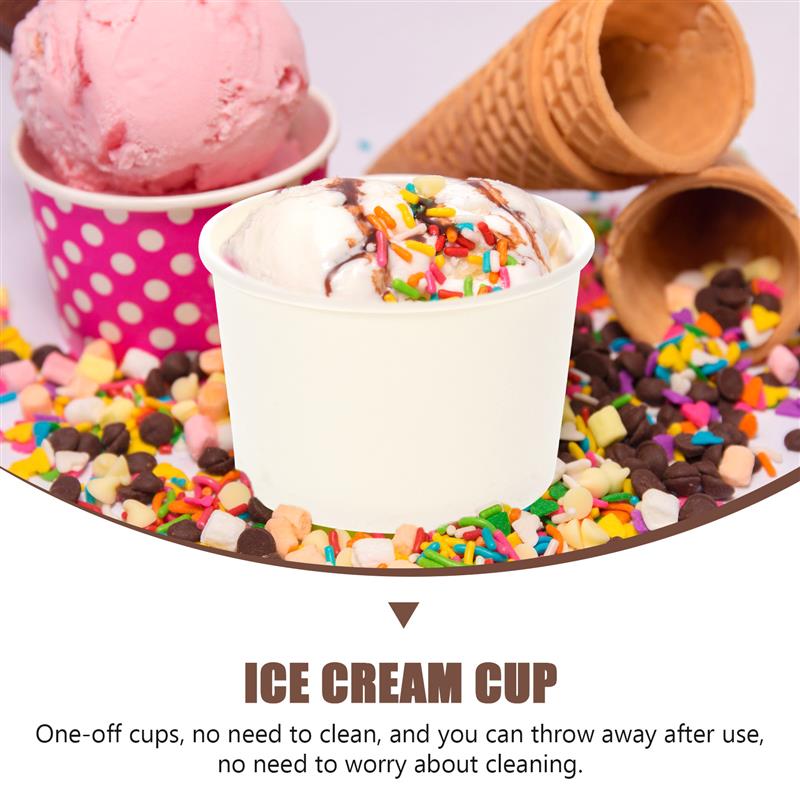 50Pcs Disposable Ice Cream Paper Cup With Lid For Cake Bowls Yogurt Storage Kitchen Plastic Containers Unprinted Smooth Cold