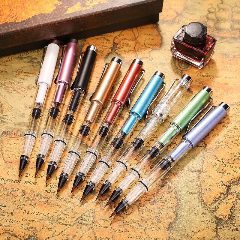1pc Blue Metal Calligraphy Pen Soft Hair Watercolor Fountain Pen Writing Brush Painting Drawing Tools School Supplies Stationery