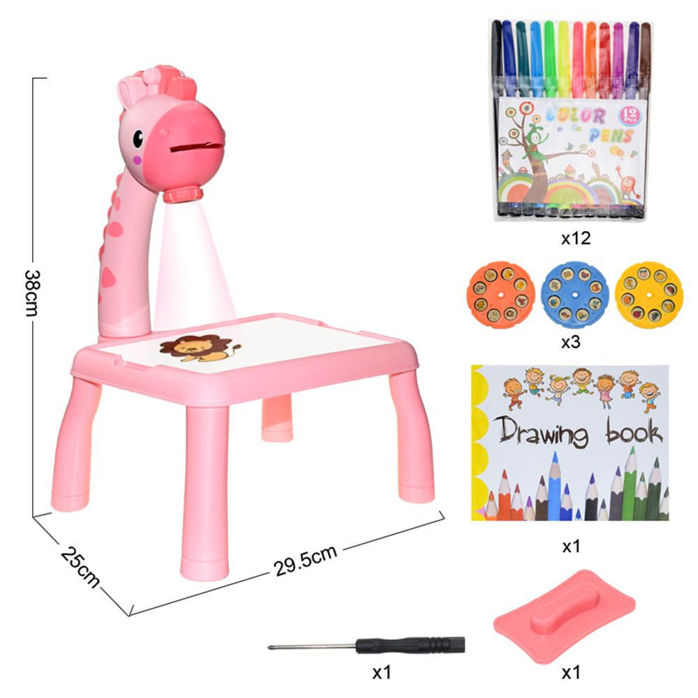 Children Led Projector Art Drawing Table Toys Painting Board Desk Arts Crafts Educational Learning Paint Toy For Kids: C pink