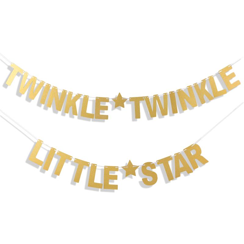 FunPa Party Letter Banner Paper Twinkle Twinkle Little Star Pattern Party Banner Glitter Banner For Baby Shower Party Decor