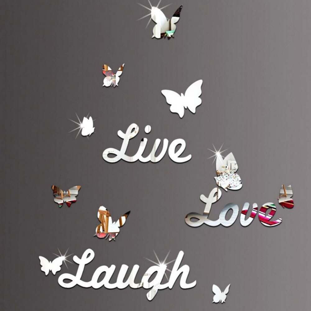 Live Laugh Love Quote Butterfly Wall Stickers Mirrors Decal Wall Art Removable DIY Room Party Wedding Decor