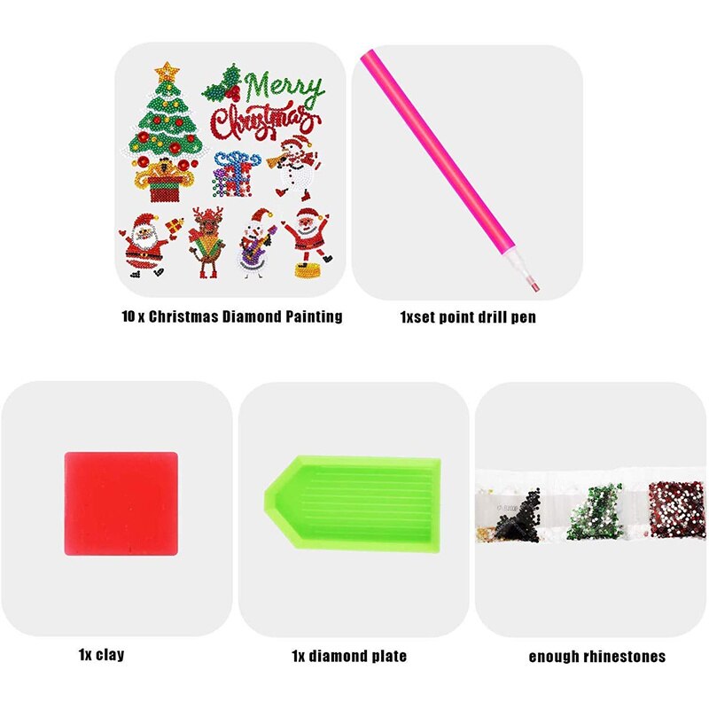 5D DIY Christmas Santa Trees Elk Snowman Diamond Painting Kits for Kids Beginners Merry Christmas Theme Diamond Sticker Art