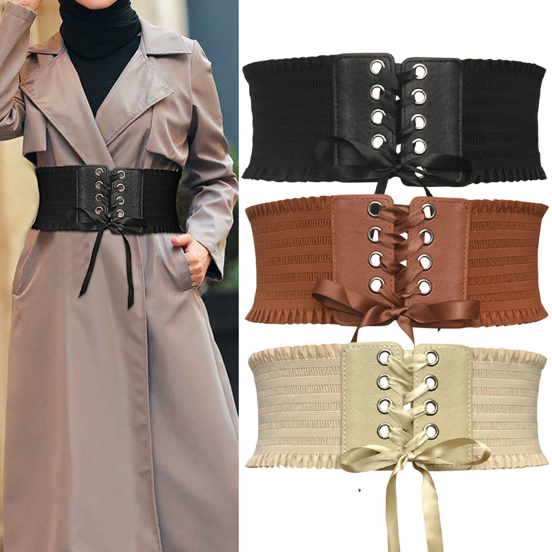 Cinturón ancho de cuero PU suave para mujer, corsé de encaje blanco y negro, cinturón femenino para vestido de boda
