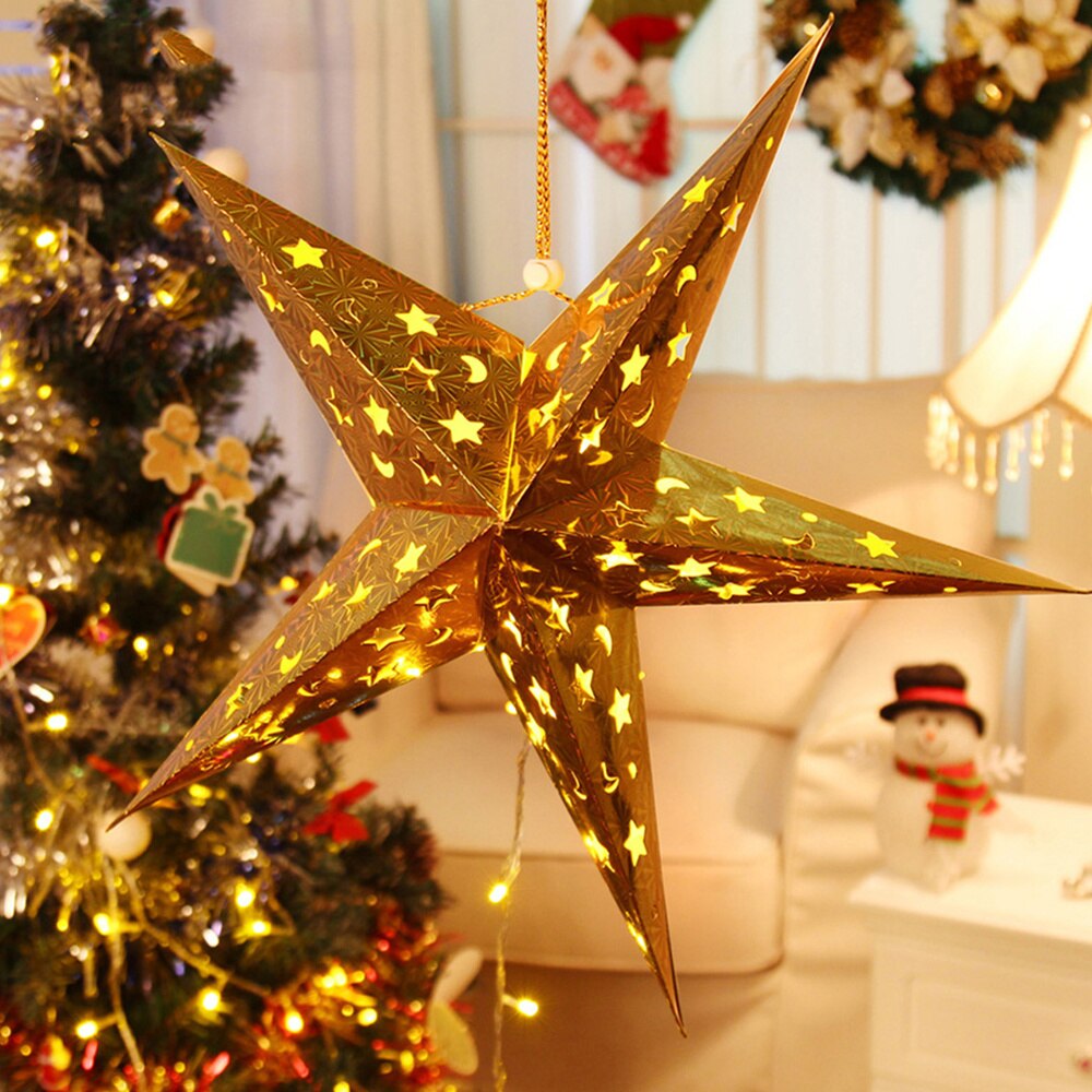 5PCS 30CM Paper Star Light Hollow Paper Star Lampshade Decoration Ornament Lantern Lamp for Party: Golden