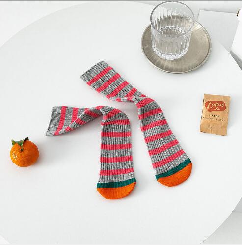 Chaussettes sans talon pour enfants de 1 à 8 ans, lot de 2 paires, pour étudiants, droites, rayées, couleur assortie, printemps