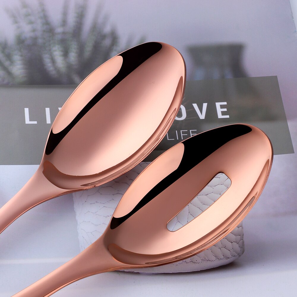 Kitchen 304 Stainless Steel Spoon Set Large Salad Dinner Serving Spoons Server Metal Fork Spoon Cutlery Set Steel Utensils