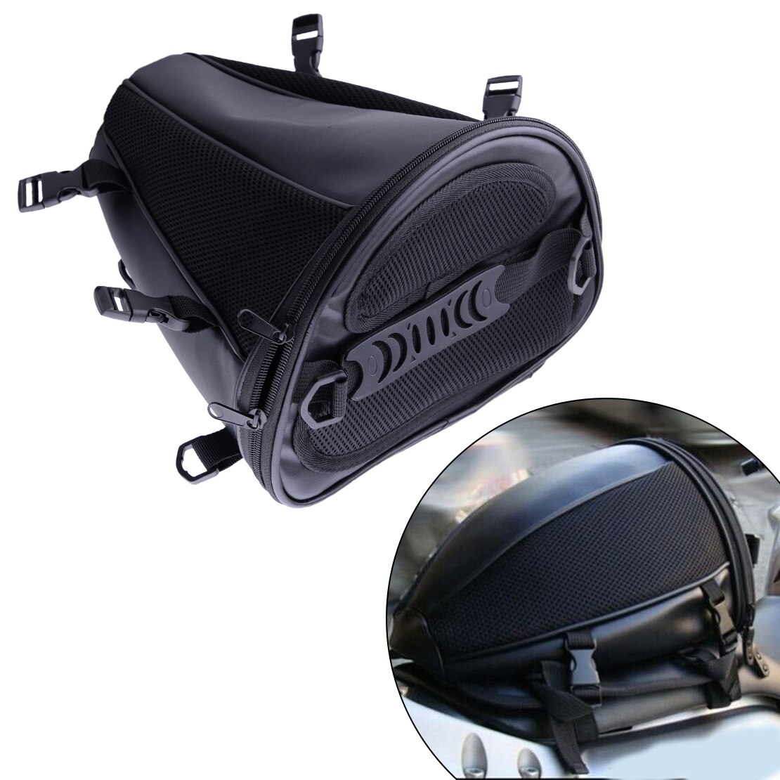 CITALL Motorcycle Dirt Bike Dual Sport Black Waterproof Microfiber Tail Bag Back Seat Storage Carry Hand Shoulder Saddlebags