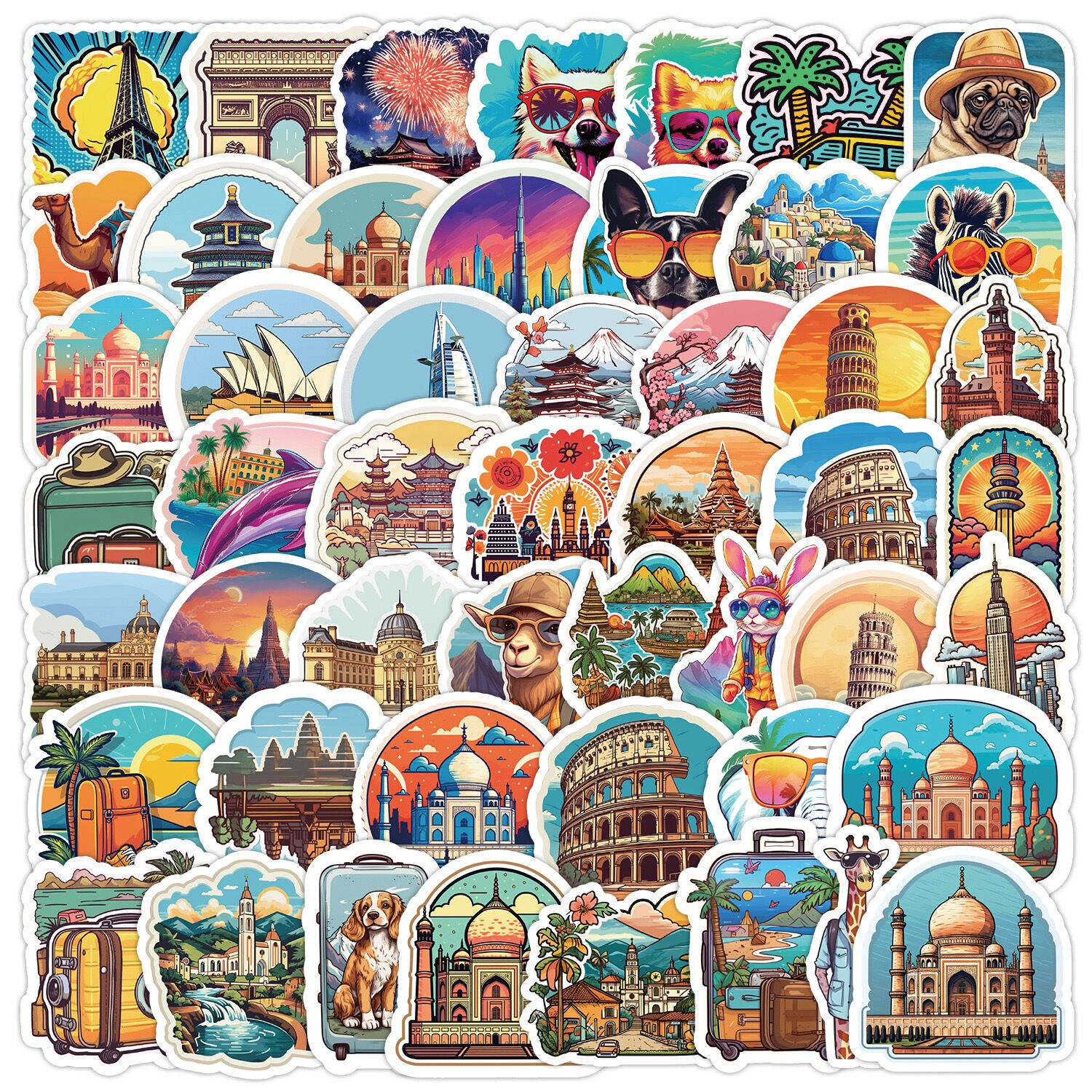 50/100PCS Mix Wereldberoemde gebouwen Reizen Stad Stickers Landmark Landschap Decals DIY Telefoon Bagage Laptop Skateboard Sticker: Army Green