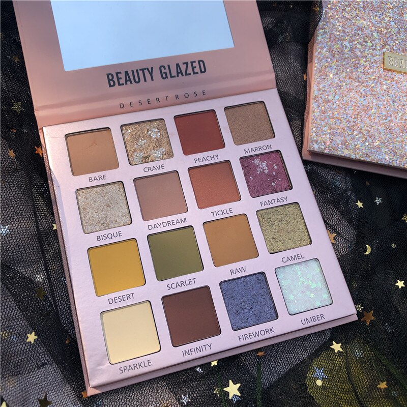 BEAUTY GLAZED Brand 16 Color Pressed Shimmer Matte Glitter Eyeshadow Diamond Rainbow Make Up Cosmetics Eye shadow Magnet Palette