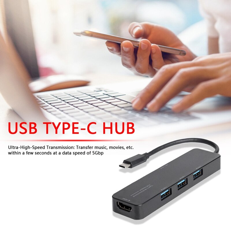 5 in 1 USB Type-C HUB High Speed Converter 5Gbps 3 USB3.0 4K HDMI 60W PD Charging Adapter for Laptop PC Tablet Phone