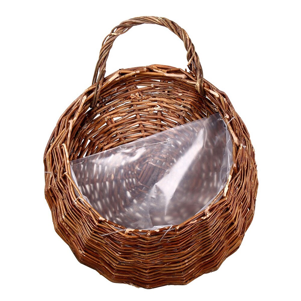 Flettede rattan blomsterkurv håndlavet 23*18cm vase hængende kurv planter rede vin krukke beholder væg plante indretning