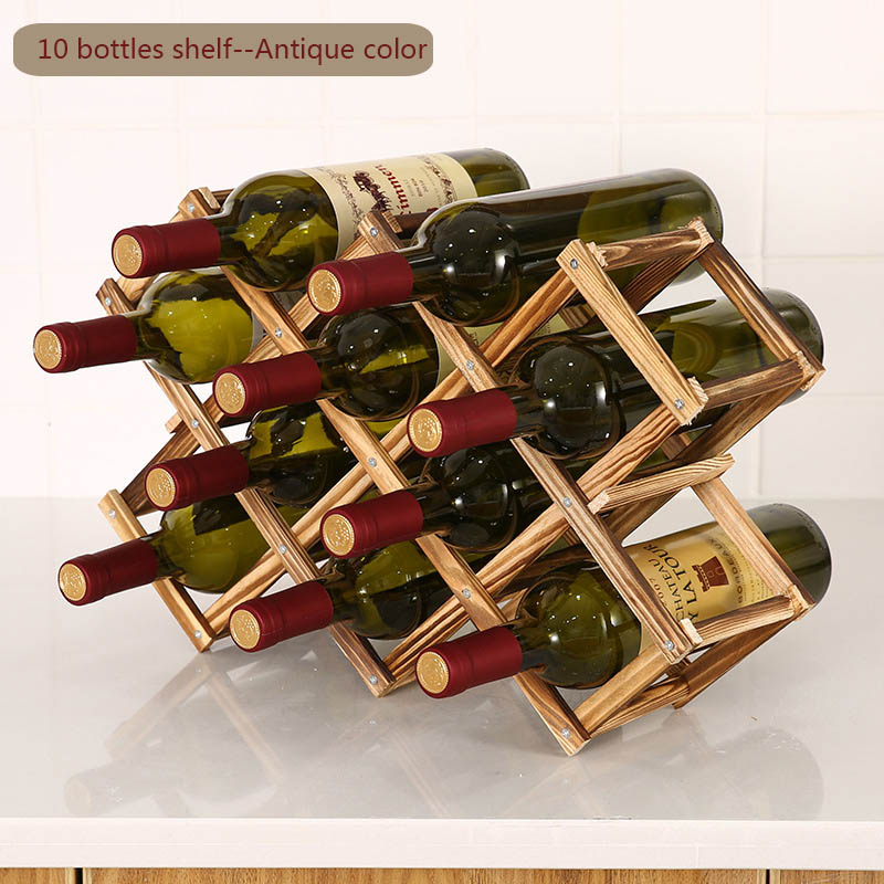 Collapsible Wooden Wine racks bottle cabinet stand Holders wood shelf organizer storage for retro display cabinet: 10 bottles-Antique
