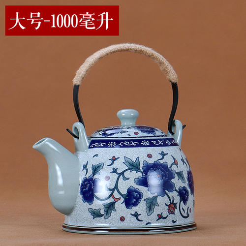 Kinesisk stil jingdezhen keramisk tekanna tekopp stor blå blomma porslinskanna filtrerad teflaska set hem te träbricka: Kruka stor