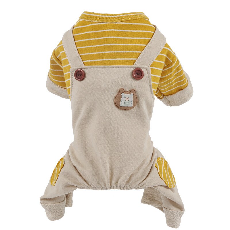 Verão cachorro macacão listra estilo japonês dos desenhos animados urso algodão roupas para cães teddy xs xxl xxl: YELLOW / XXL