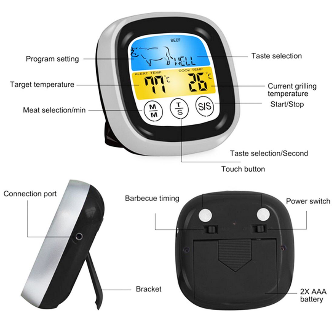 Thermo Pro Digital Thermometer for Oven Digital Lcd Display Probe Food Thermometer Timer Cooking Kitchen Bbq Meat