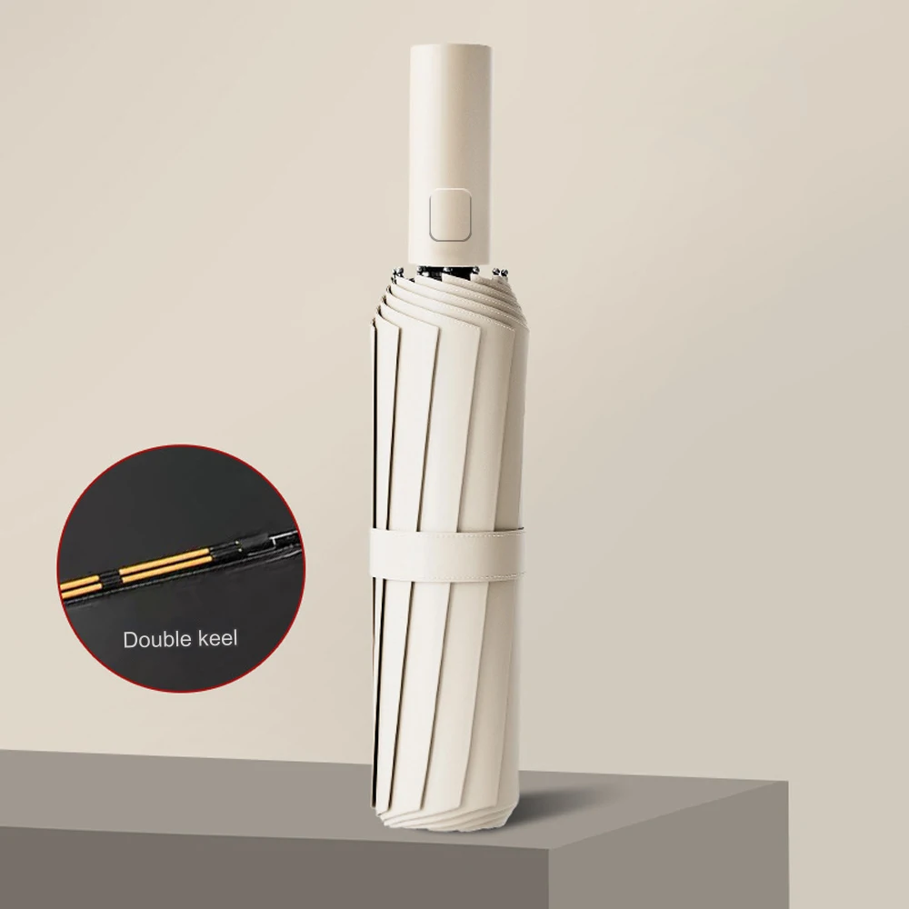 Parapluie renforcé à 24 os, parapluie d'affaires solide et Durable résistant au vent pour hommes, parapluie de protection solaire Anti-UV pour femmes ensoleillé: Beige