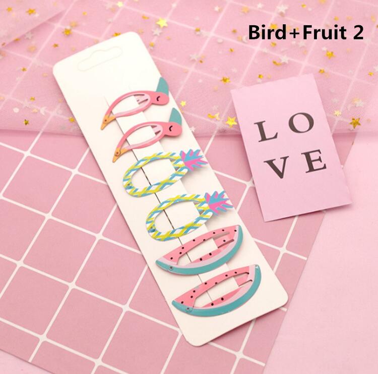 Pinzas para el pelo para niña y bebé, broches para el pelo, horquilla de colores dulces, estilos de dibujos animados, para , accesorios para el pelo, 6 uds.: Bird Fruit 2