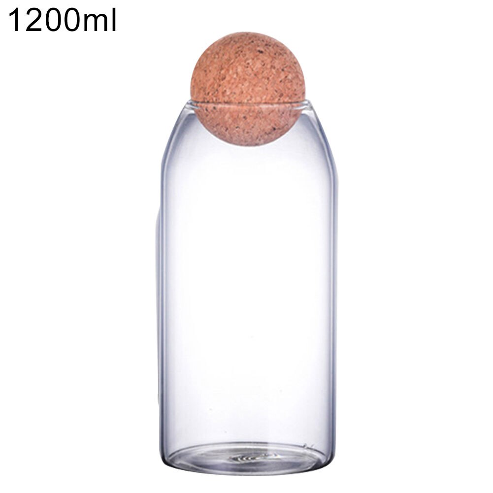550/750/1200ml Transparent Kitchen Storage Bottle Bean Sugar Tea Coffee Cork Stopper Glass Jar Can Cup: 1200ml