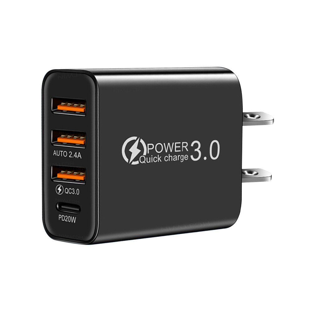 3 Usb-poort + PD20W Type C Universele Telefoon Oplader Reizen Draagbare Smartphone Opladen Adapter Hoofd Mobiel Voeding Accessoire: Black US Plug