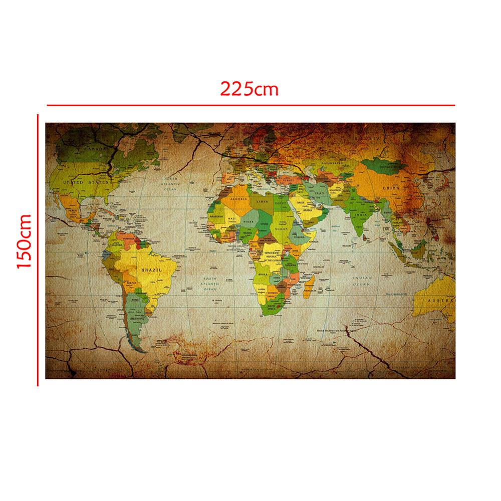 150x225cm Retro Style Non Woven World Map Kraft Style Ancient Map For Collection And Decoration