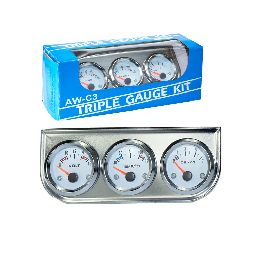 Chrome 2''52MM Triple gauge kit Voltmeter Water temp gauge Oil pressure gauge with Sensor Car Meter