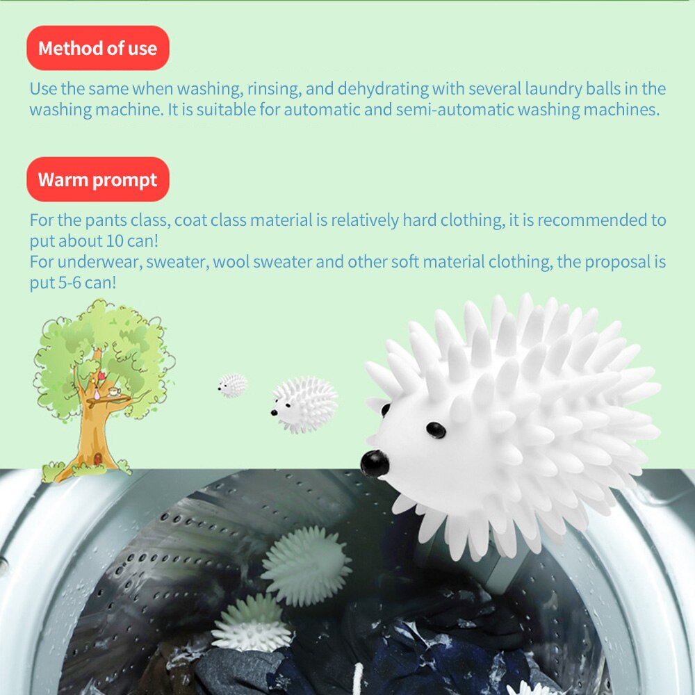 2pcs Reusable Hedgehog Dryer Ball Washing Ball Plush Hair Catcher Laundry Ball For Washing Machine Home School