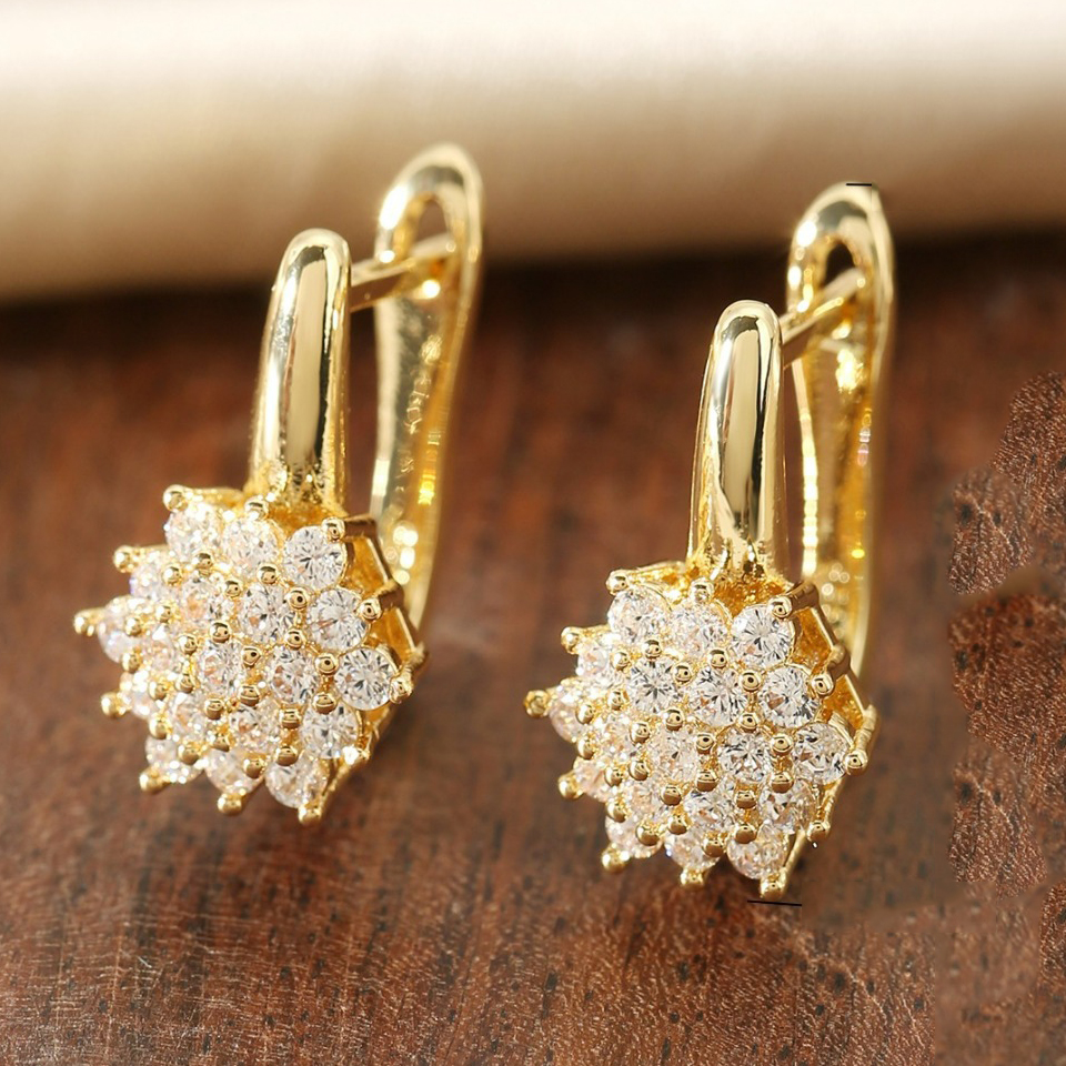 ZAKOL Fashion Rose Gold Color Flower Hoop Earrings dla kobiet CZ Crystal Zircon Earring Brincos