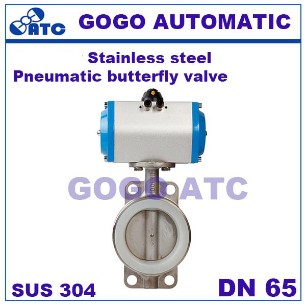 D671X-16 stainless steel 304 DN 65 mm Pneumatic butterfly valve Wafer type Sealed butterfly valve Silicone butterfly valve