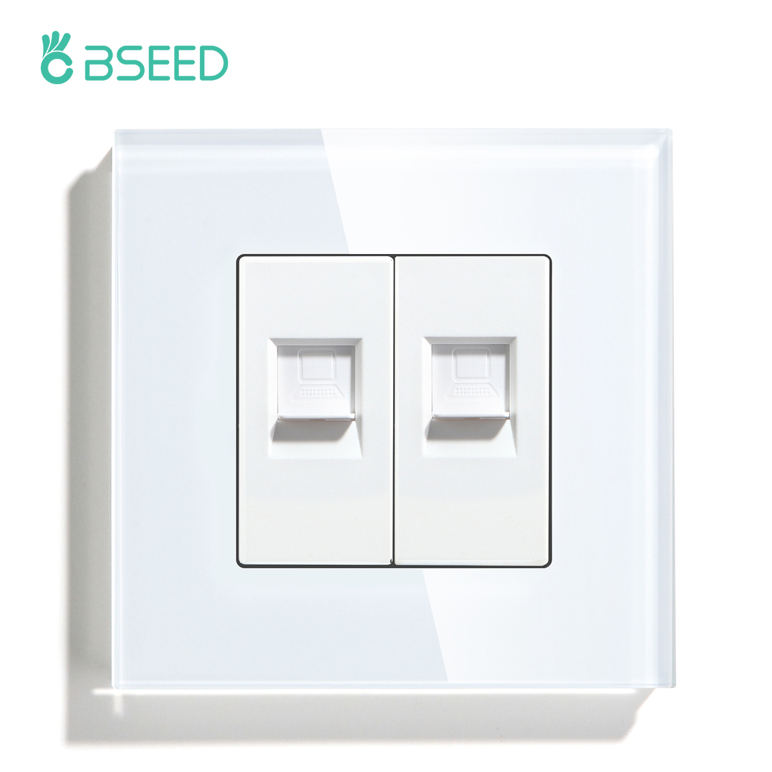BSEED-enchufe de pared RJ45, doble Internet, CAT5, Red de Datos, puerto de ordenador, Panel de cristal, estándar de la UE, 86x86mm