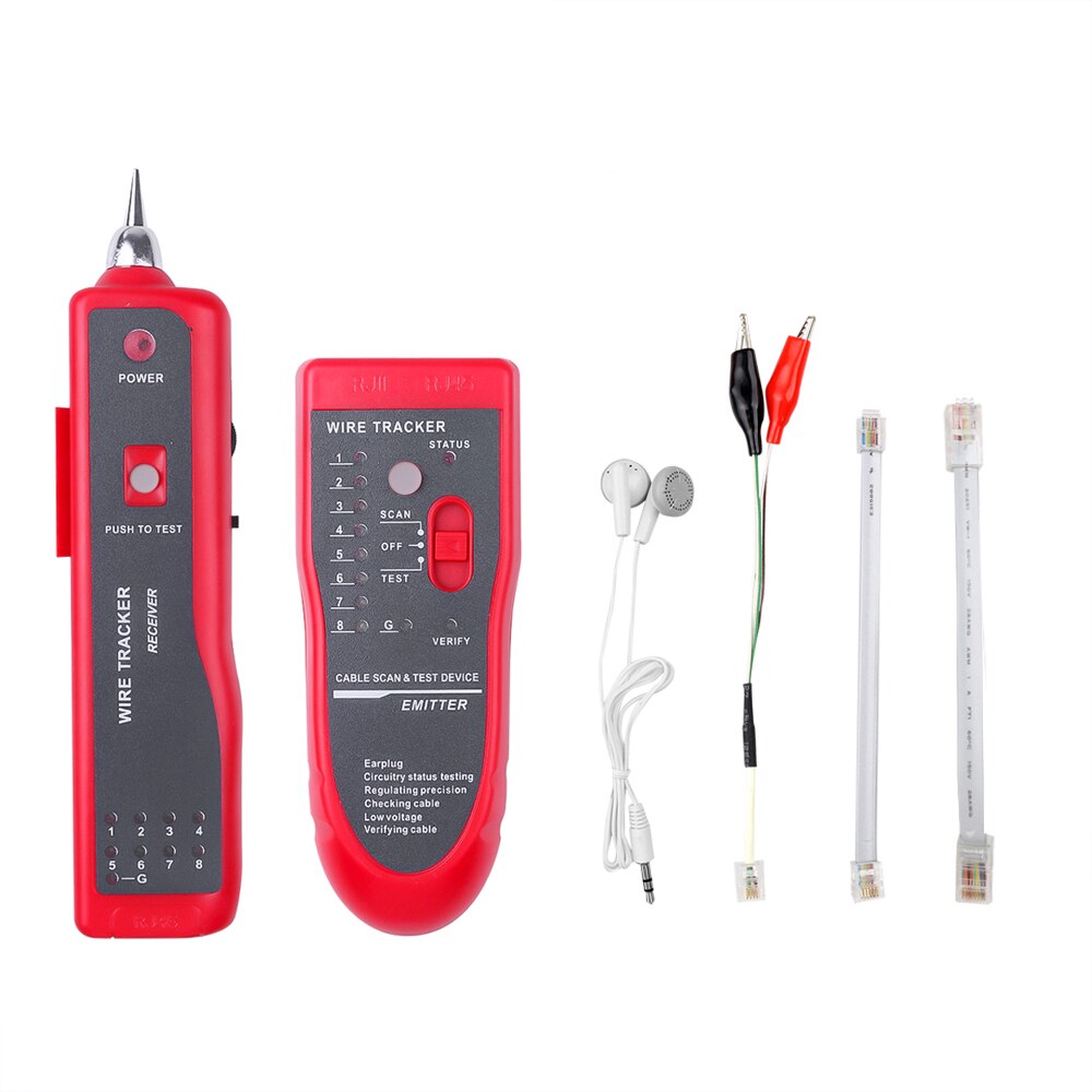 LAN Network Cable Tester Cat5 Cat6 RJ45 UTP STP Detector Line Finder Telephone Wire Tracker Tracer Diagnose Tone Tool Kit: Red