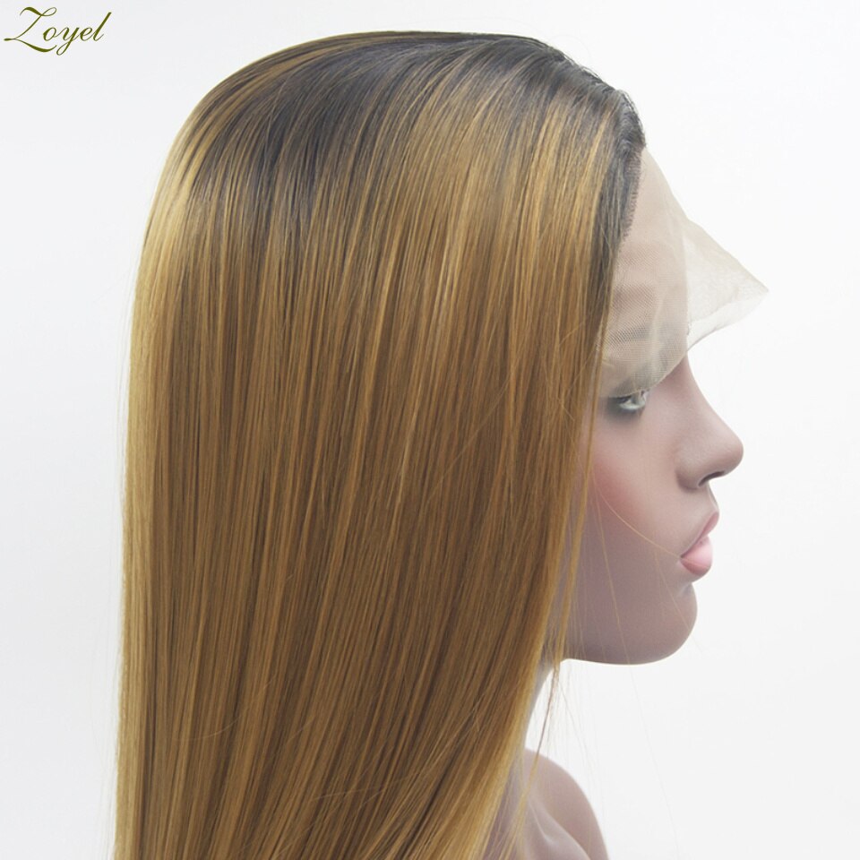 Zoyel Traight 1b/27 Ombre Synthetisch Haar Pruik Voor Vrouwen 2 Kleur Honing Blonde Lace Front Fiber Pruiken Natuurlijke haarlijn