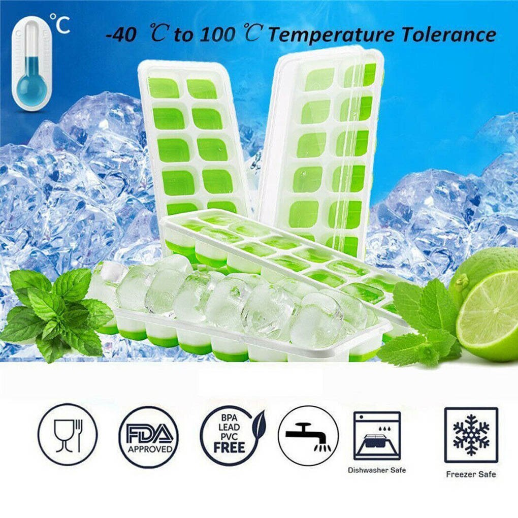 14 Ice Cubes Mold Easy-Release Water Cocktail Drink Ice Maker Trays DIY Ice Cube Make Tool with Non-Spill Lid Pudding Mould