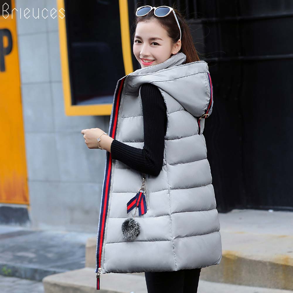 Brieuces herfst winter vest dames katoen halflang wintervest capuchon dames casual jas plus maat s -3xl
